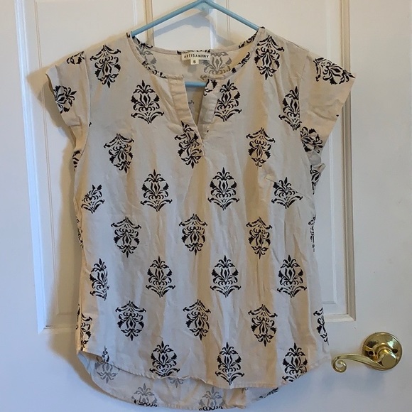Linen Block Printed Cream Blouse Small - Picture 1 of 7